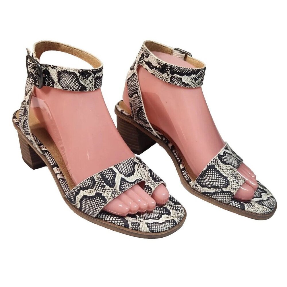 Lucky Brand Size 7.5 Women' Sandals Loklin Snake Print Ankle Strap Brown (32)